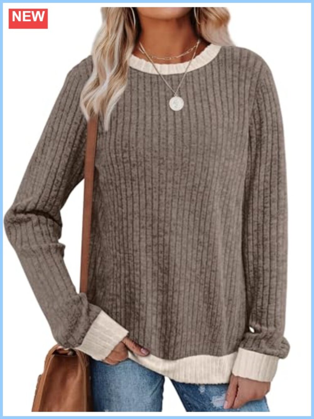 Long Sleeve Color Block Tunic Sweater - Loose Fit Crewneck Lightweight Layer Top